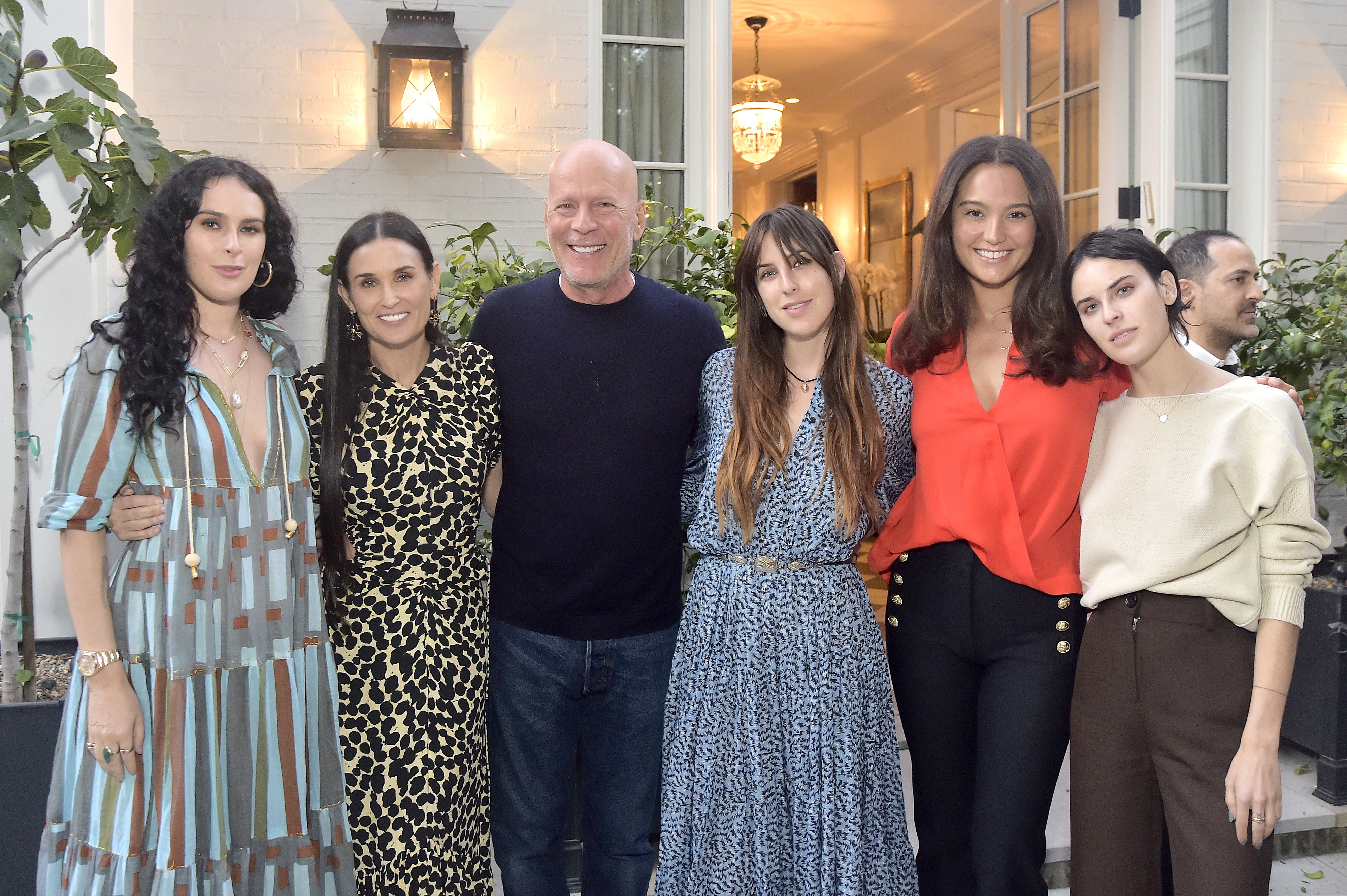 Rumer Willis, Demi Moore, Bruce Willis, Scout Willis, Emma Heming Willis and Tallulah Willis attend Demi Moore's "Inside Out" book party on September 23, 2019 in Los Angeles, California. | Source: Getty Images