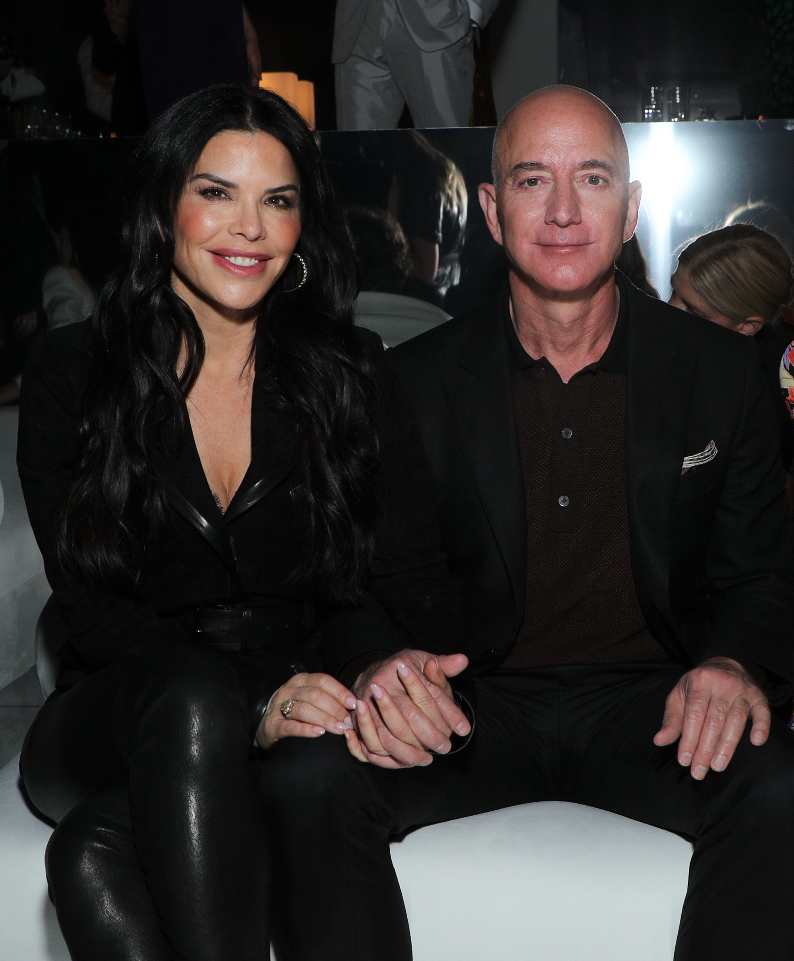 Lauren Sánchez and Jeff Bezos front row at the Tom Ford show in Los Angeles, California on February 7, 2020. | Source: Getty Images