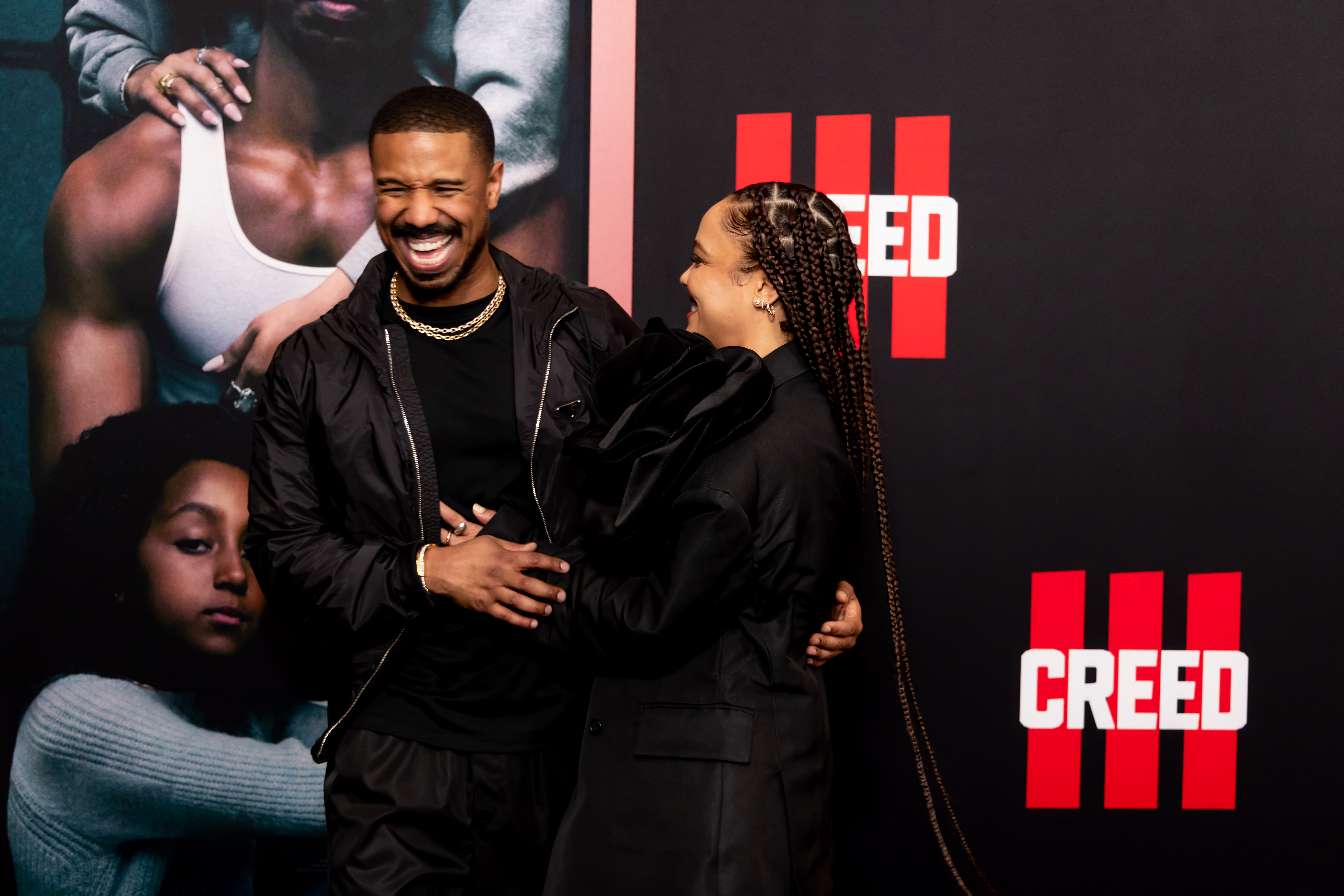 Michael B. Jordan and Tessa Thompson attend the "Creed III" HBCU Atlanta fan screening at Regal Atlantic Station, on February 23, 2023, in Atlanta, Georgia. | Source: Getty Images