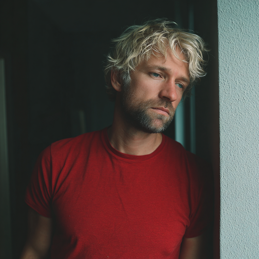 A pensive man leaning against a wall | Source: Midjourney