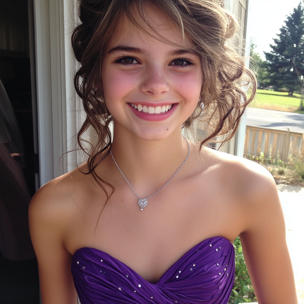 A smiling teenage girl dressed for prom | Source: Midjourney