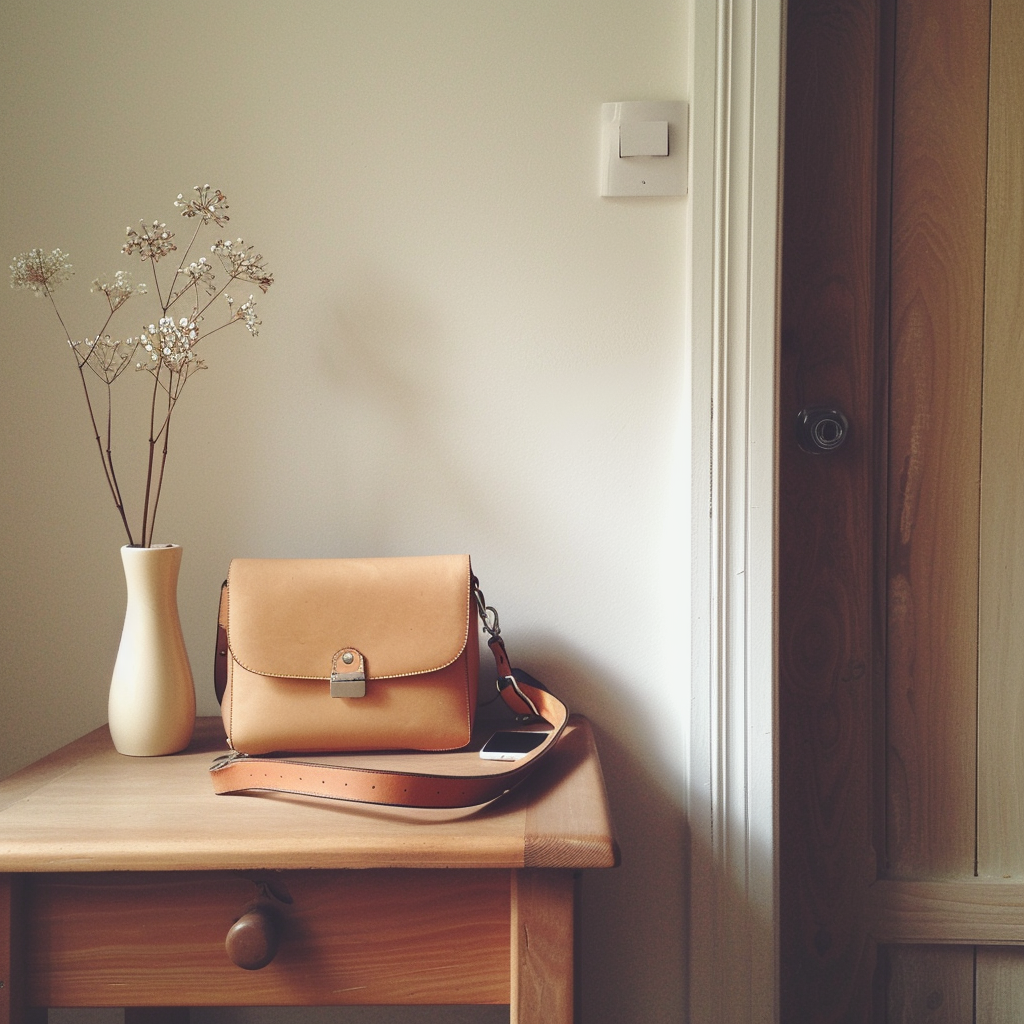 A handbag on a table | Source: Midjourney