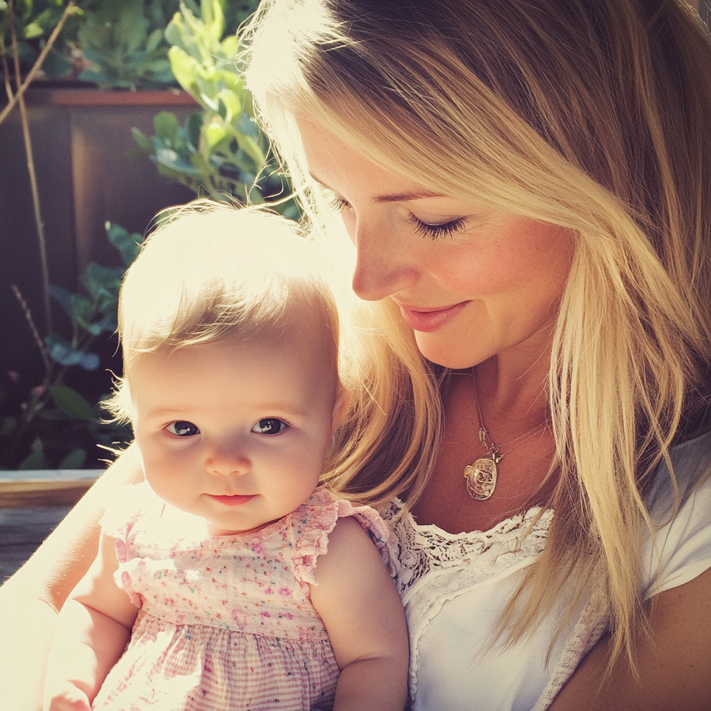 A woman holding a baby | Source: Midjourney