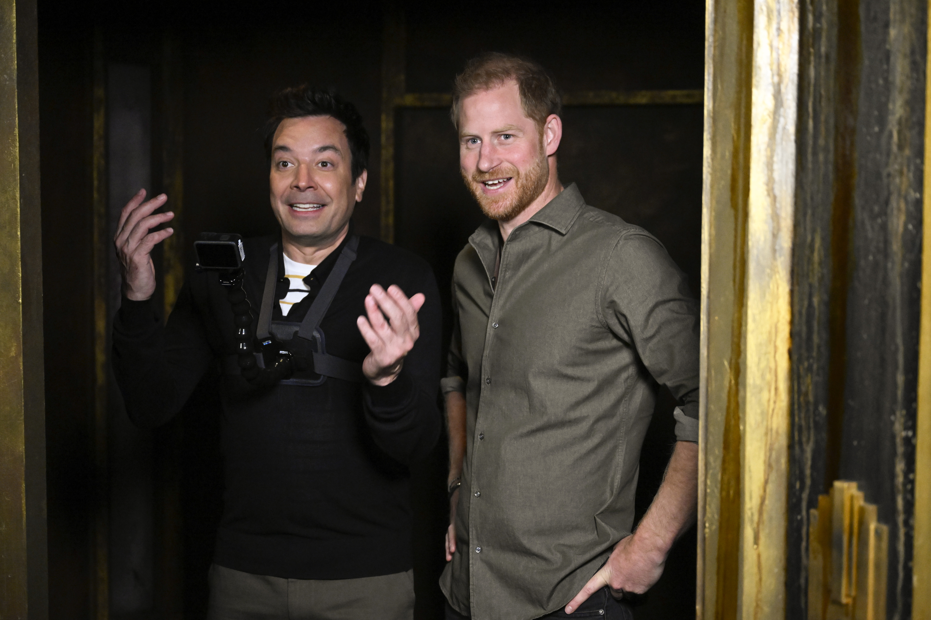 Host Jimmy Fallon and Prince Harry walk-through "Tonightmares" on September 26, 2024 | Source: Getty Images