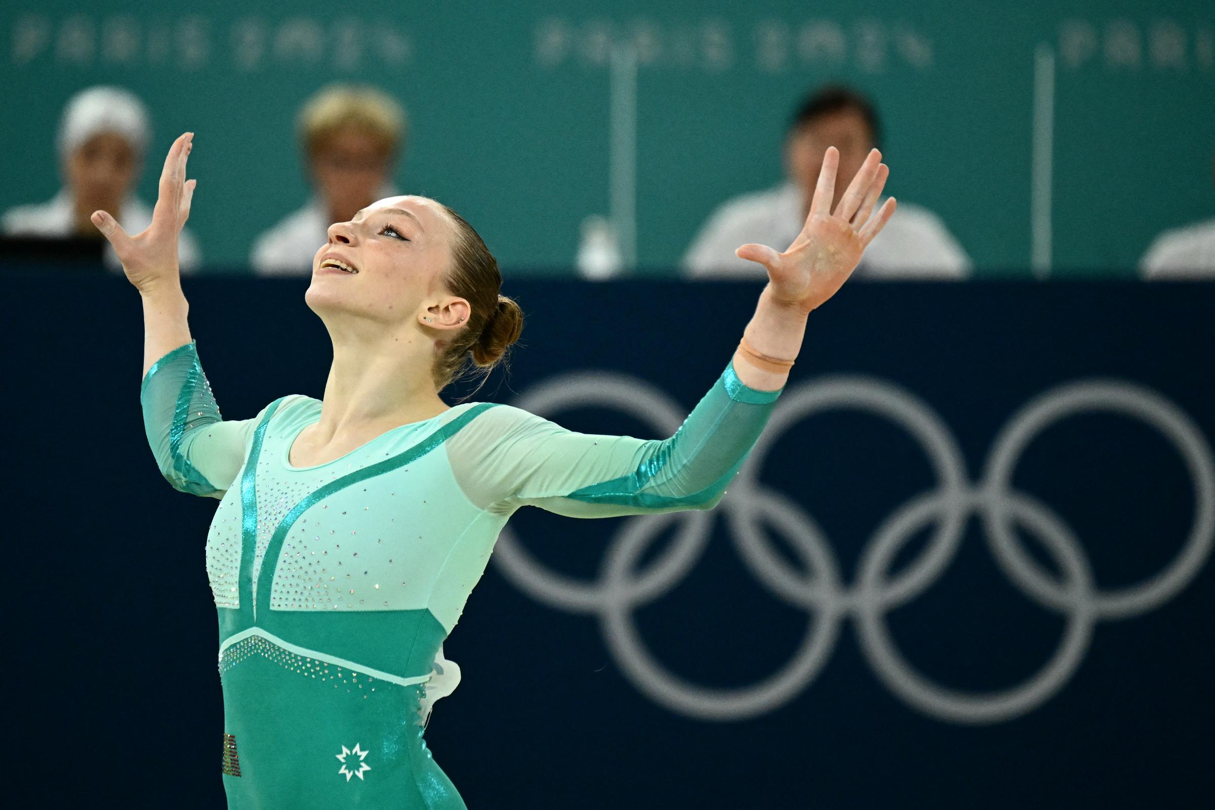 Ana Barbosu competes in the Women's Floor Exercise Final at the Paris 2024 Olympics on August 5, 2024 | Source: Getty Images