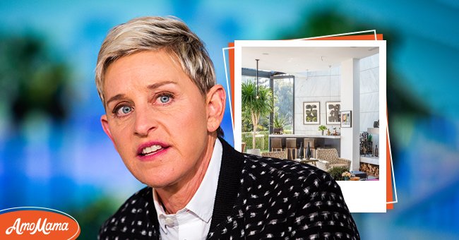 Photo of Ellen DeGeneres hosting her show The Ellen DeGeneres show. [Left] | Photos from Ellen DeGeneres's mansion. [Right] | Photo: twitter.com/ELLEDECOR Getty Images