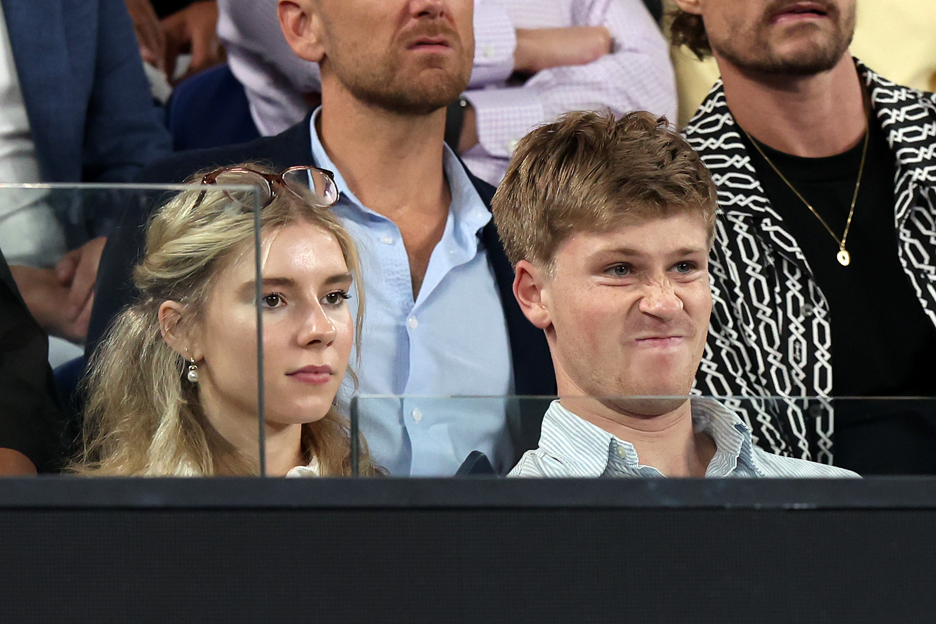 Rorie Buckey and Robert Irwin at the Semi Final singles match between Coco Gauff and Aryna Sabalenka during the Australia Open in Melbourne on January 25, 2024. | Source: Getty Images
