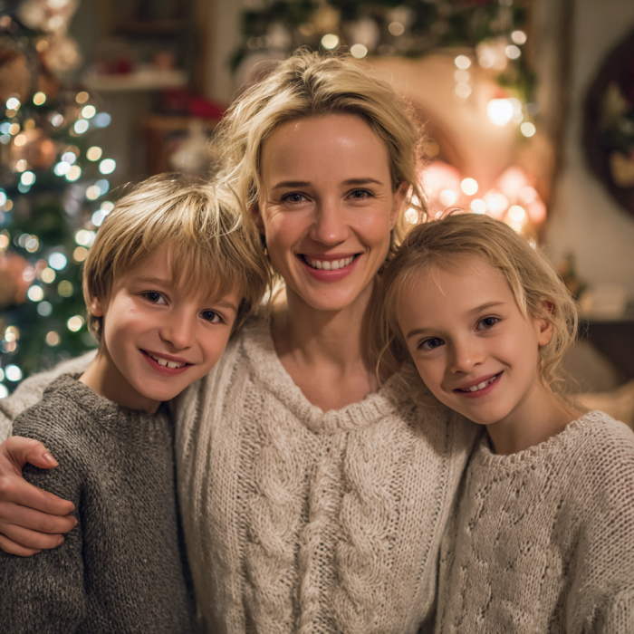 A mother with her kids during Christmastime | Source: Midjourney
