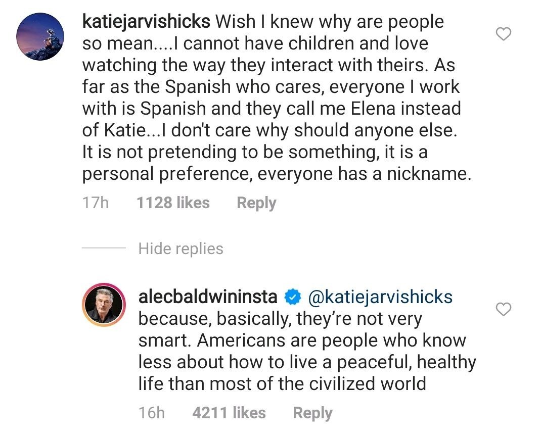 Alec Baldwin replies a fan's comment on his Instagram post | Photo: instagram/alecbaldwin
