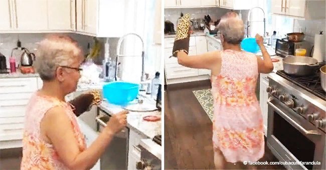 Granny amazed her family with a hilarious dance moves while preparing supper