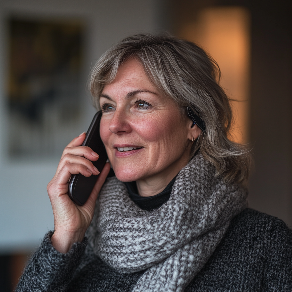 A middle-aged woman talking on the phone | Source: Midjourney