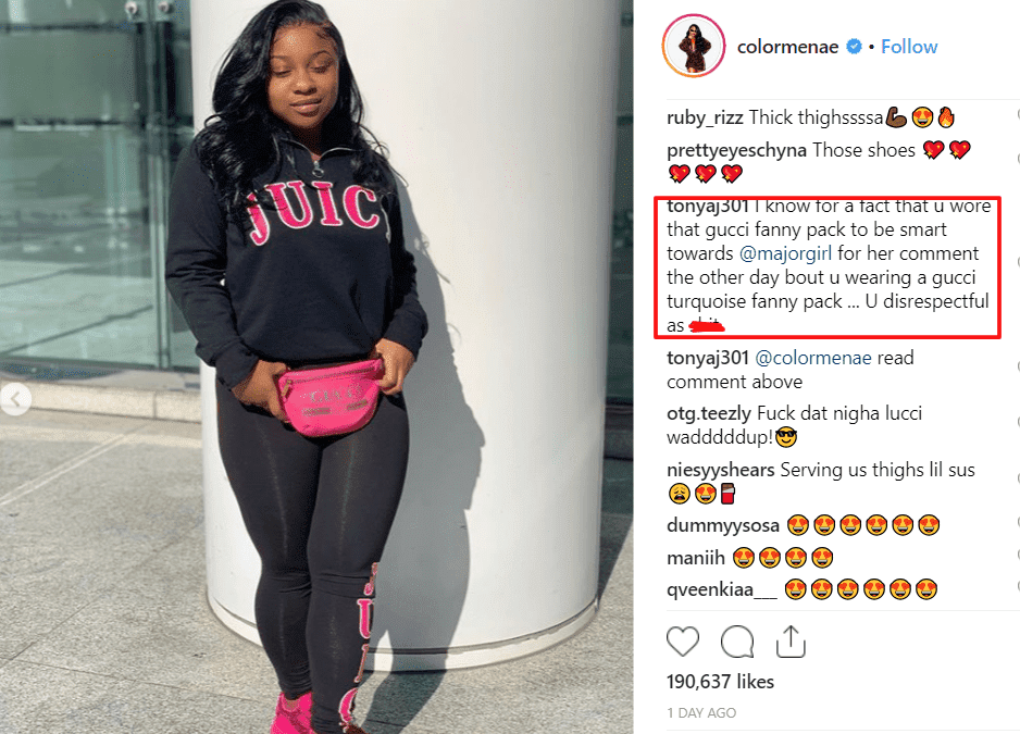 Screenshot of user's comment on Reginae Carter's post. | Photo: Instagram/Colormenae