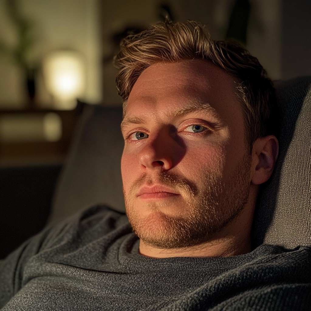 A man sitting on a couch | Source: Midjourney