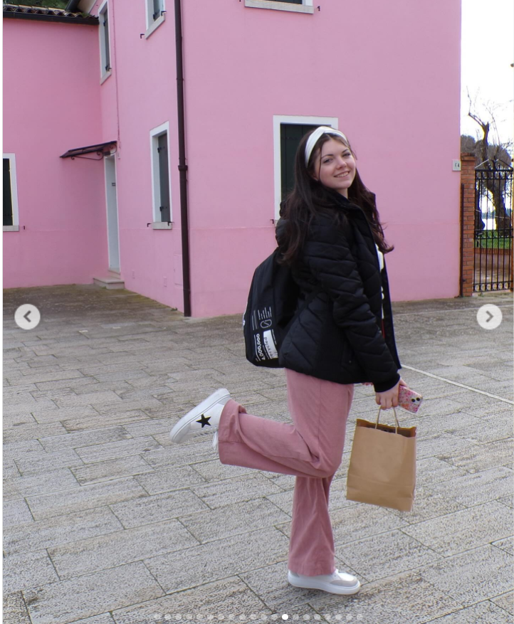 Emily Finn is in a black coat and pink pants, as seen from a post dated February 24, 2025. | Source: Instagram/emily_finn1015