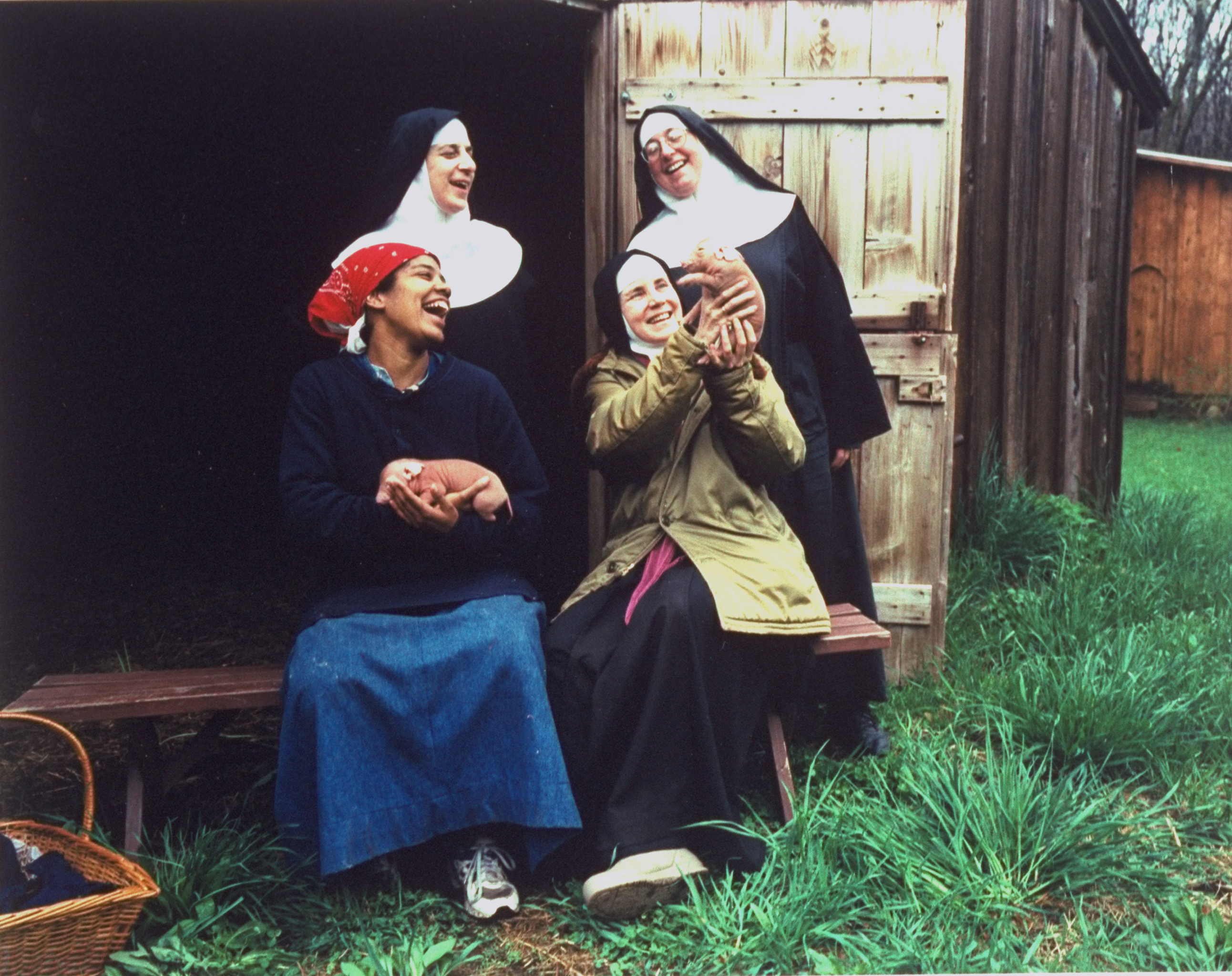 The actress with three other nuns at Abbey of Regina Laudis | Source: Getty Images
