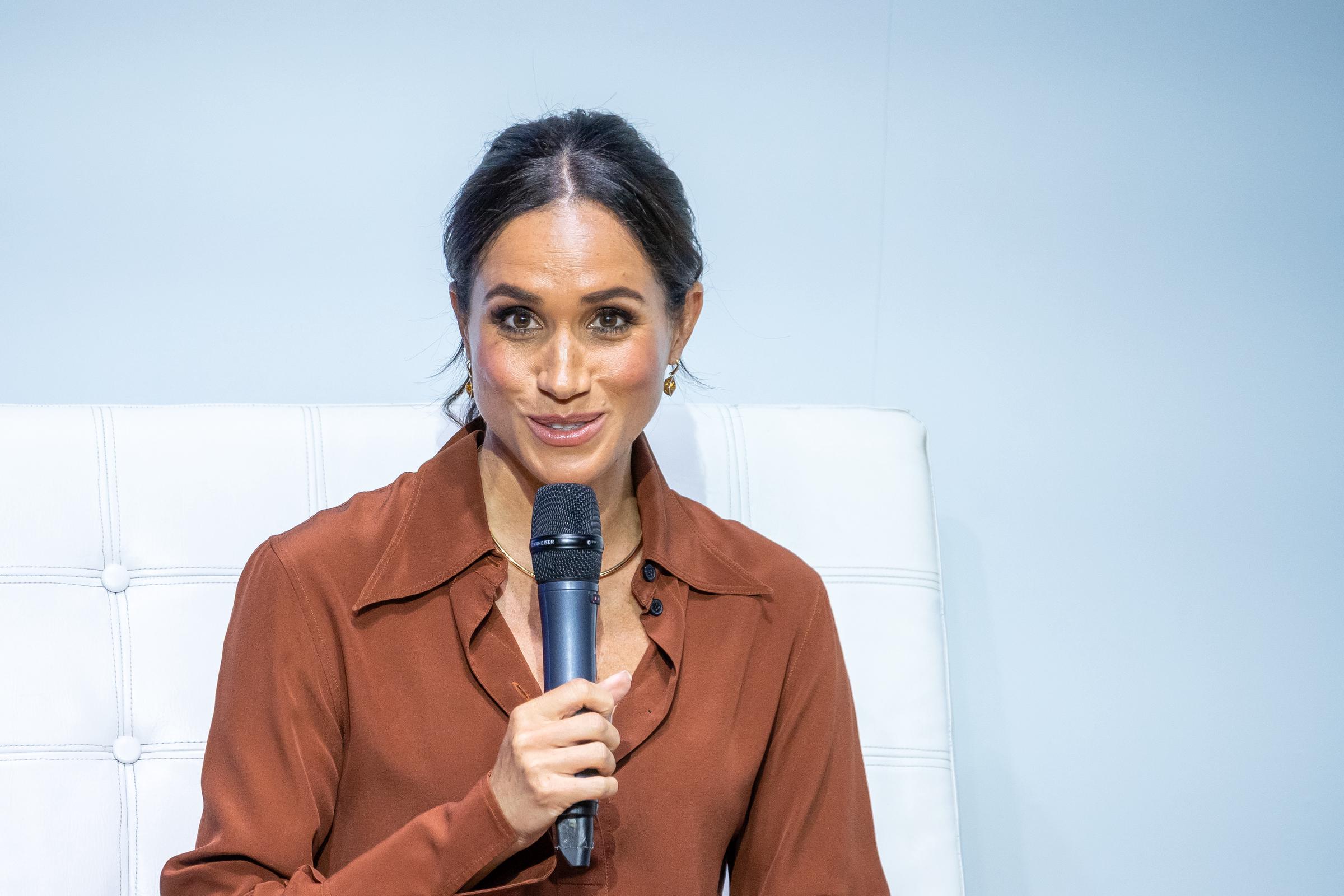 Meghan Markle speaks onstage at EAN University in Bogota, Colombia on August 15, 2024. | Source: Getty Images