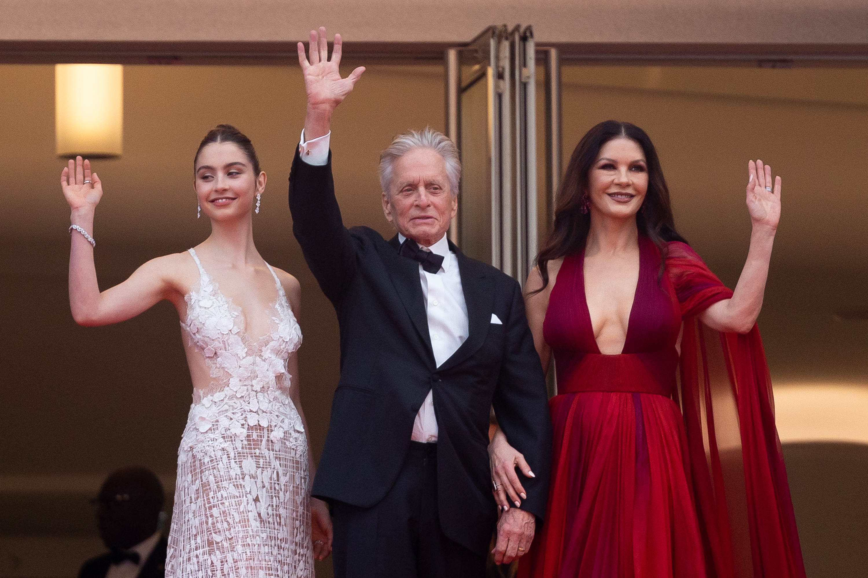Carys Zeta Douglas, Michael Douglas, and Catherine Zeta-Jones at the "Jeanne du Barry" screening & opening ceremony at the 76th annual Cannes Film Festival on May 16, 2023, in Cannes, France | Source: Getty Images