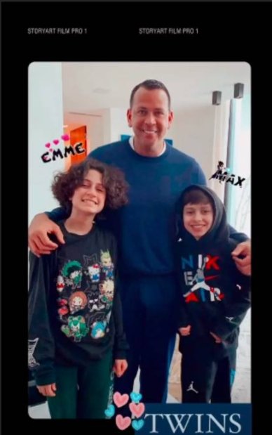 Emme posing with her twin brother Max and Alex Rodriguez. | Photo: Instagram/Jennifer Lopez