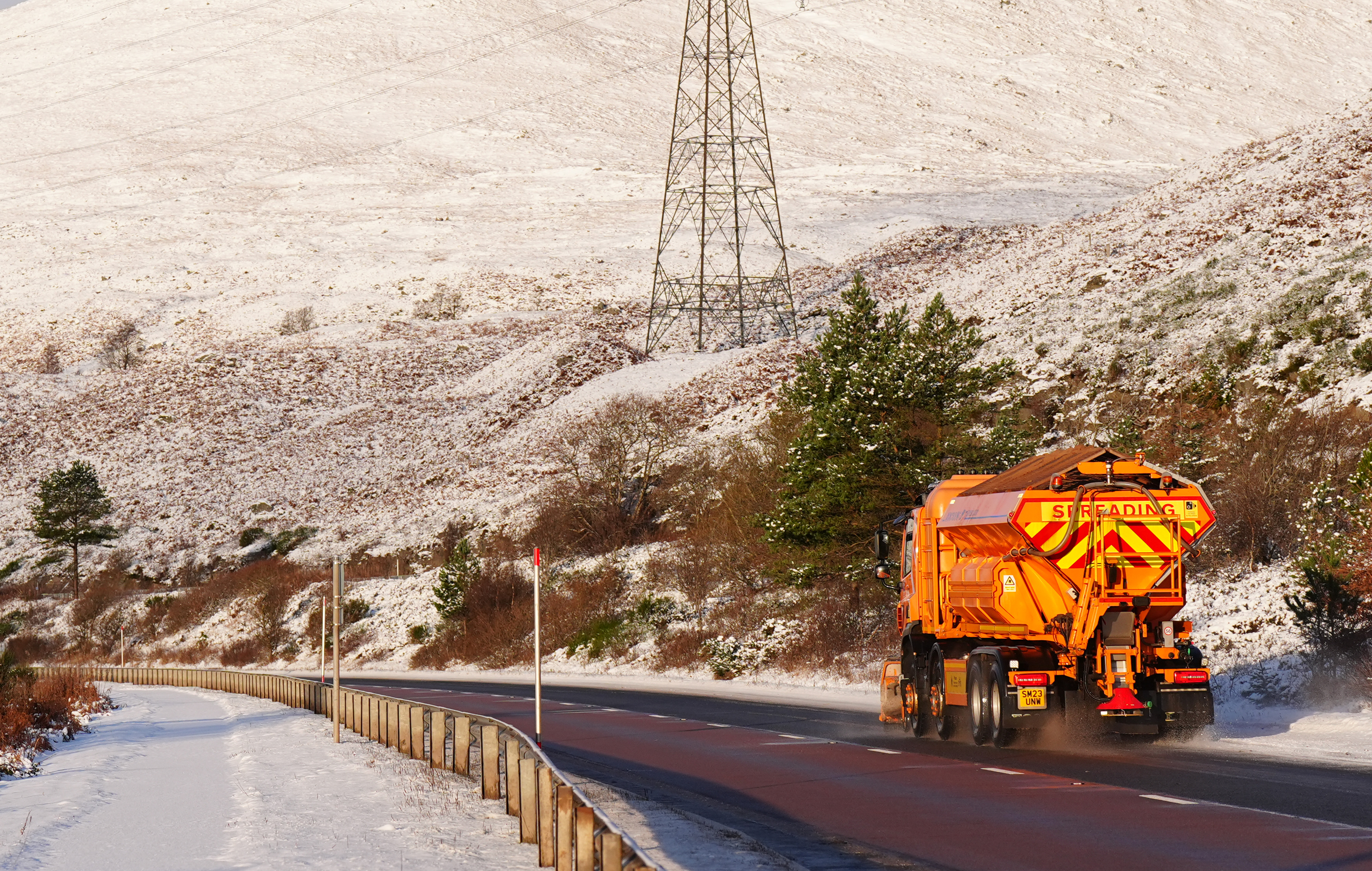 A snow plough on the A9 near Blair Atholl, Scotland, on November 19, 2025. | Source: Getty Images