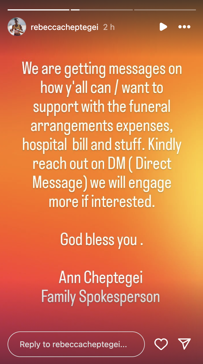 Ann Cheptegei's statement. | Source: Instagram/rebeccacheptegei