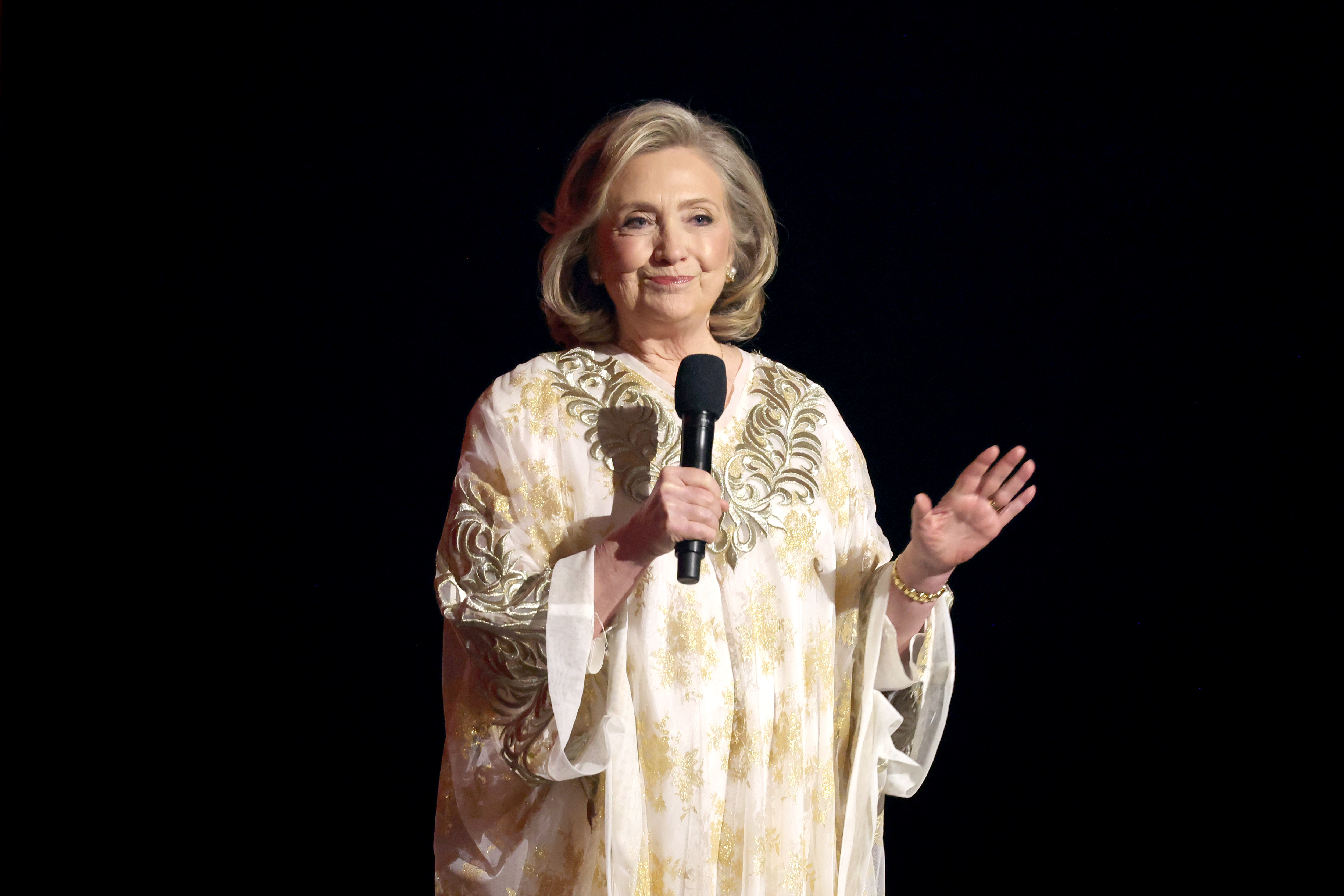 Hillary Clinton speaks onstage during the 77th Annual Tony Awards on June 16, 2024 | Source: Getty Images
