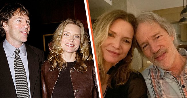 A side-by-side photo of Michelle Pfeiffer and David E. Kelley from years ago and recently. | Source: Getty Images and Instagram/MichellePfeifferOfficial 