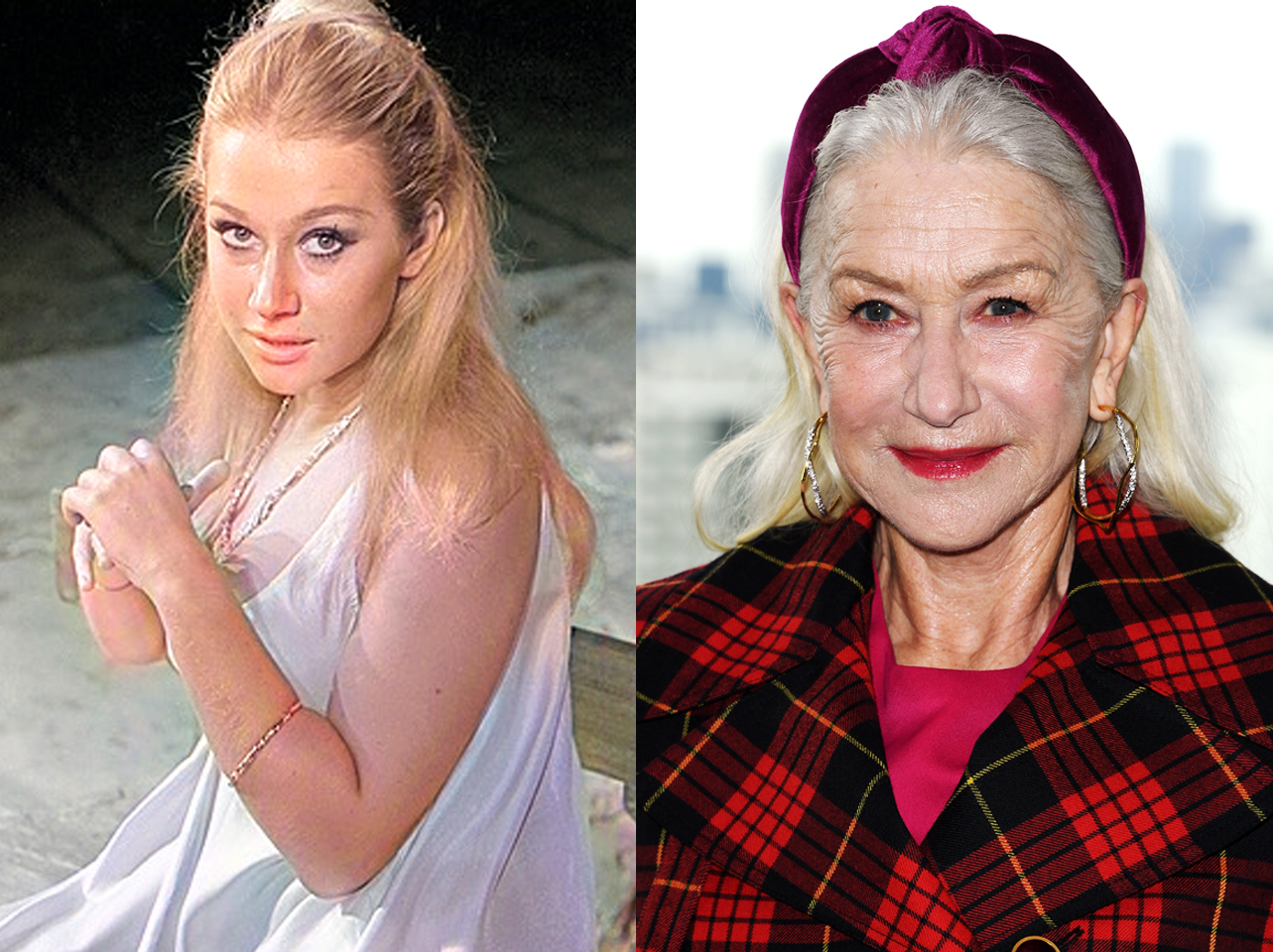 Helen Mirren in her younger years and her now. | Source: Getty Images