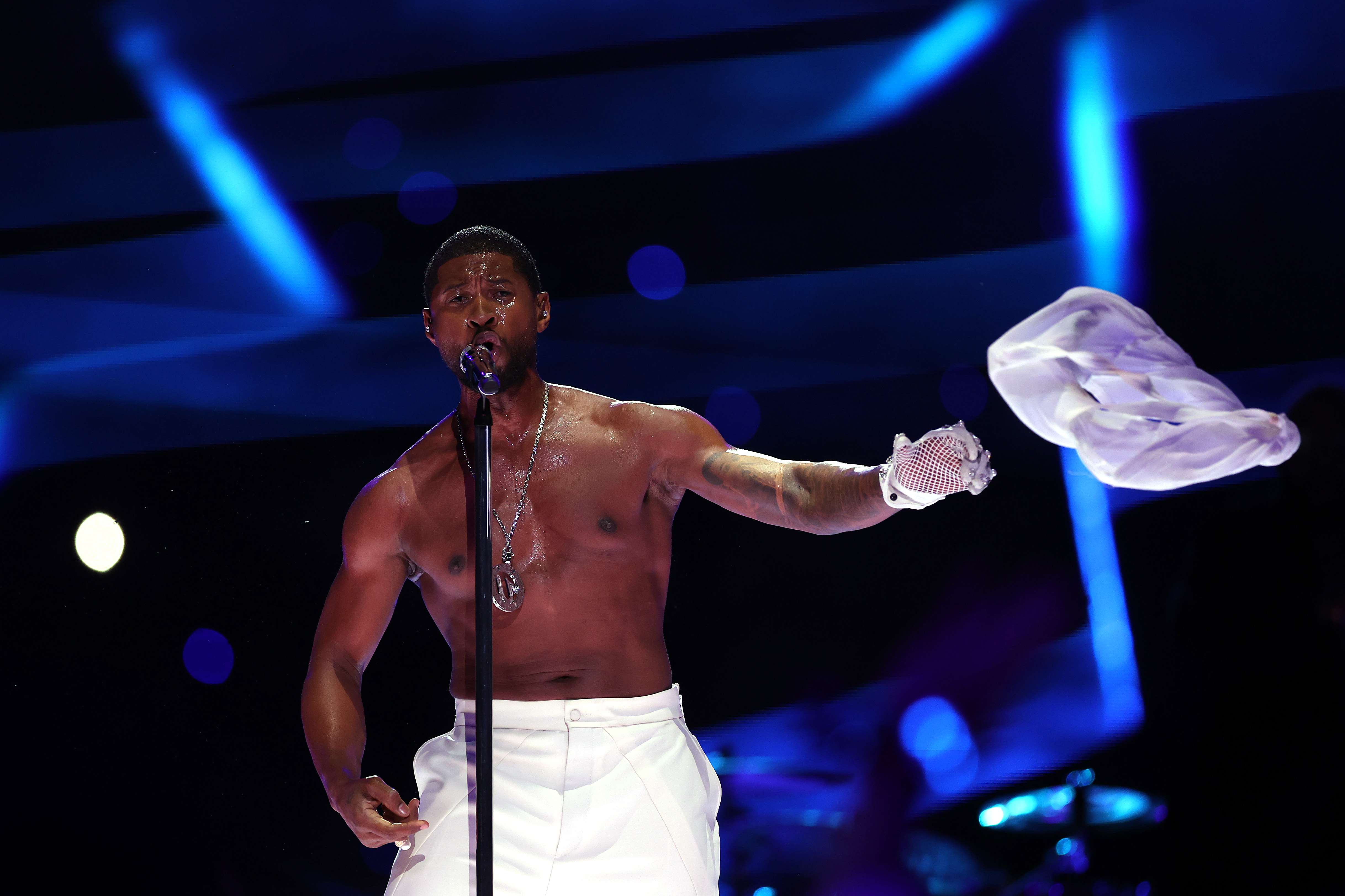 Usher performs onstage during the Apple Music Super Bowl LVIII Halftime Show on February 11, 2024, in Las Vegas, Nevada. | Source: Getty Images