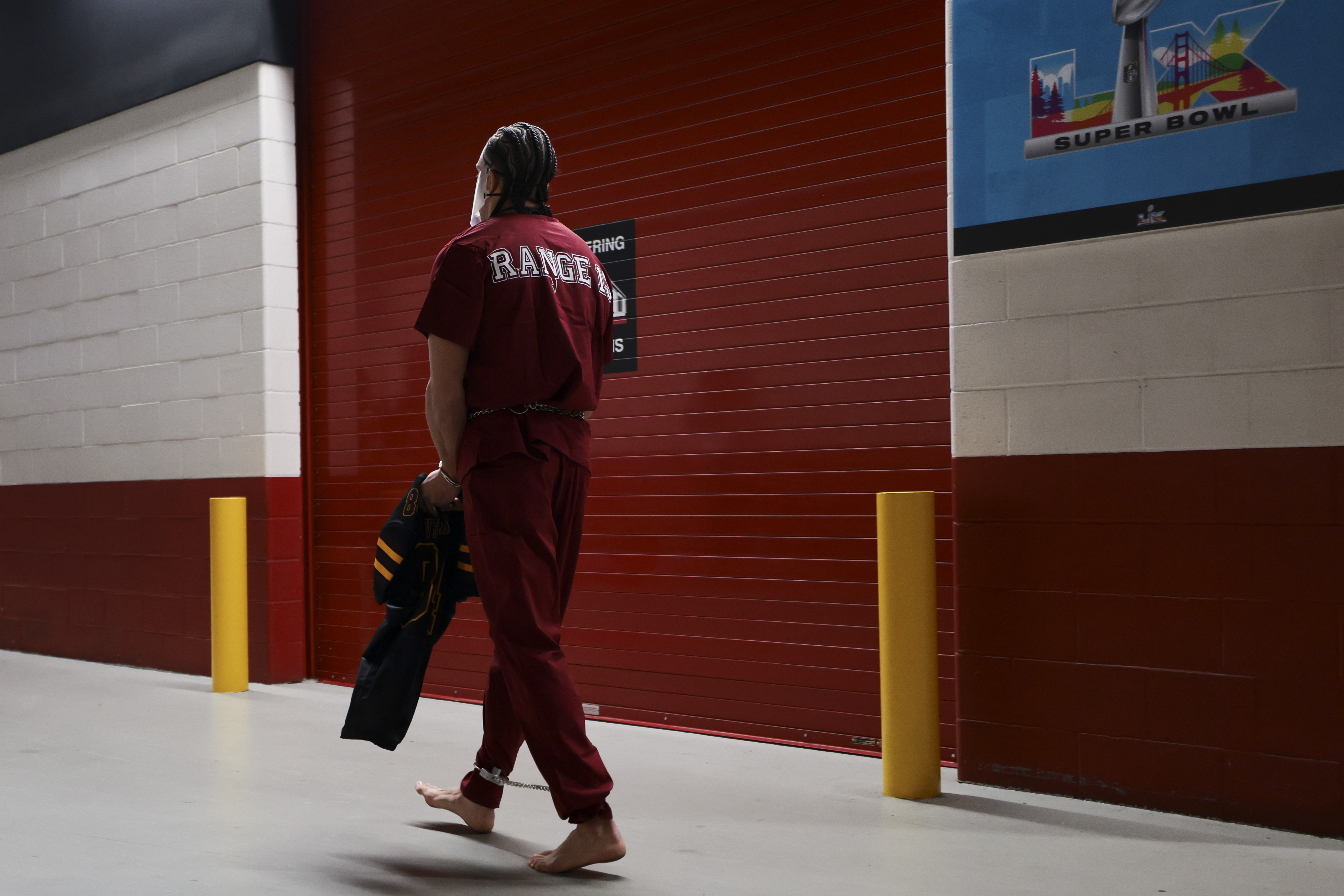 New England Patriots Wide Receiver Mack Hollins walks in a venue ahead of the 2026 Super Bowl. | Source: Getty Images