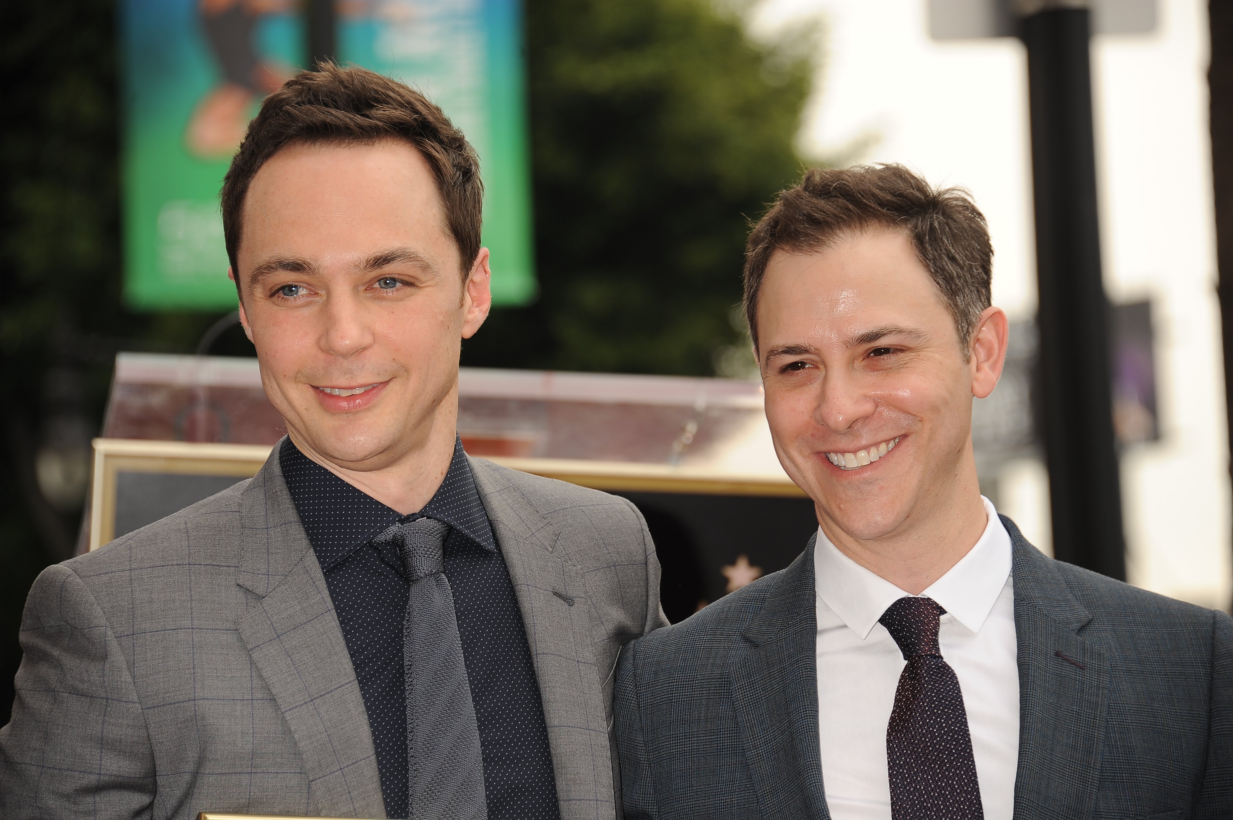 Actor Jim Parsons and Todd Spiewak pose at the ceremony that honored him with a Star on the Hollywood Walk of Fame. | Source: Getty Images
