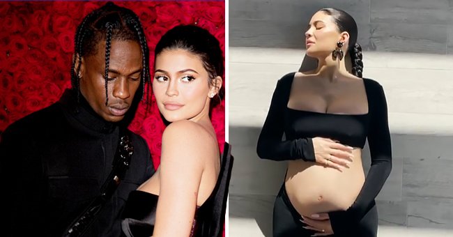 Travis Scott and Kylie Jenner at the Heavenly Bodies: Fashion & The Catholic Imagination Costume Institute Gala on May 7, 2018, in New York City, and Jenner showing off her baby bump on September 7, 2021 | Photos: Kevin Tachman/Getty Images and Instagram/kyliejenner