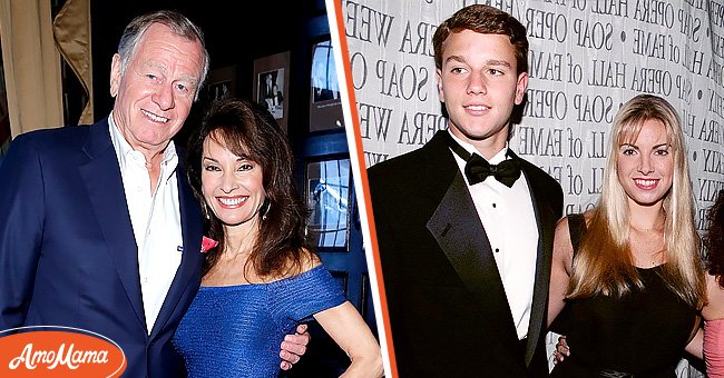 (L) Helmut Huber and Susan Lucci during a book launch event at New York Friars Club on June 3, 2014 in New York City. (R) Liza and son Andreas Huber for a Soap Opera Hall of Fame dinner. | Source: Getty Images
