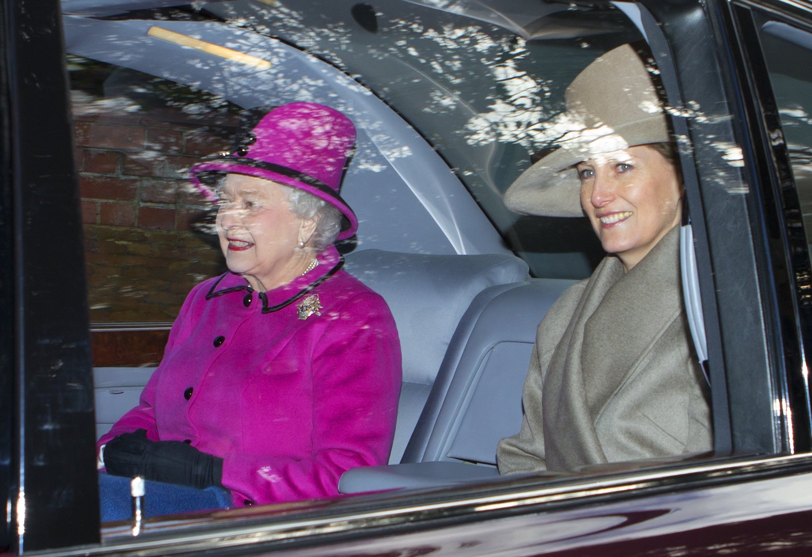 Queen Elizabeth II and Sophie,Countess of Wessex leave St. Mary Magdalene Church, Sandringham in Queen Elizabeth's Bentley car after attending Sunday service on December 30, 2012 near King's Lynn, England | Source: Getty Images 