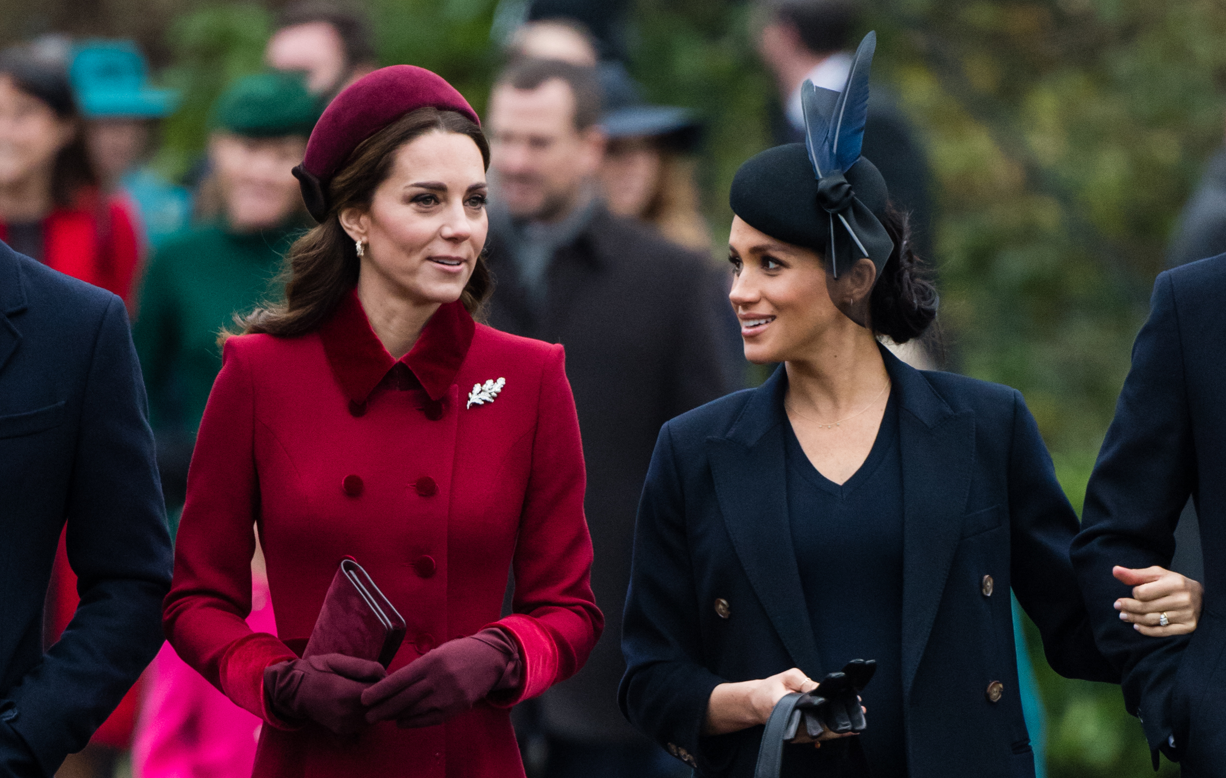 The Princess of Wales and Duchess Meghan at Christmas Day Church service on the Sandringham estate on December 25, 2018, in King's Lynn, England | Source: Getty Images