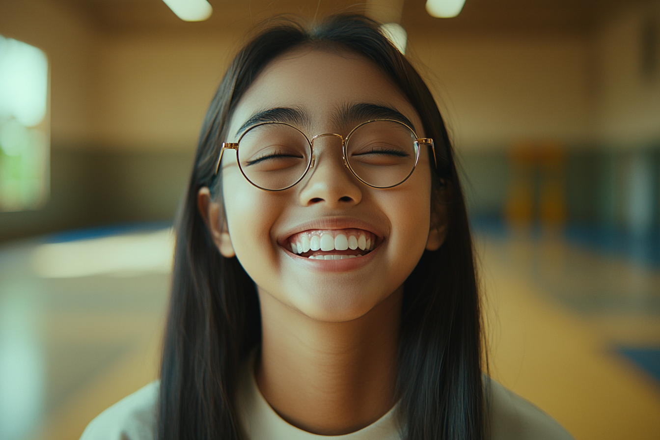 A young girl laughing | Source: Midjourney