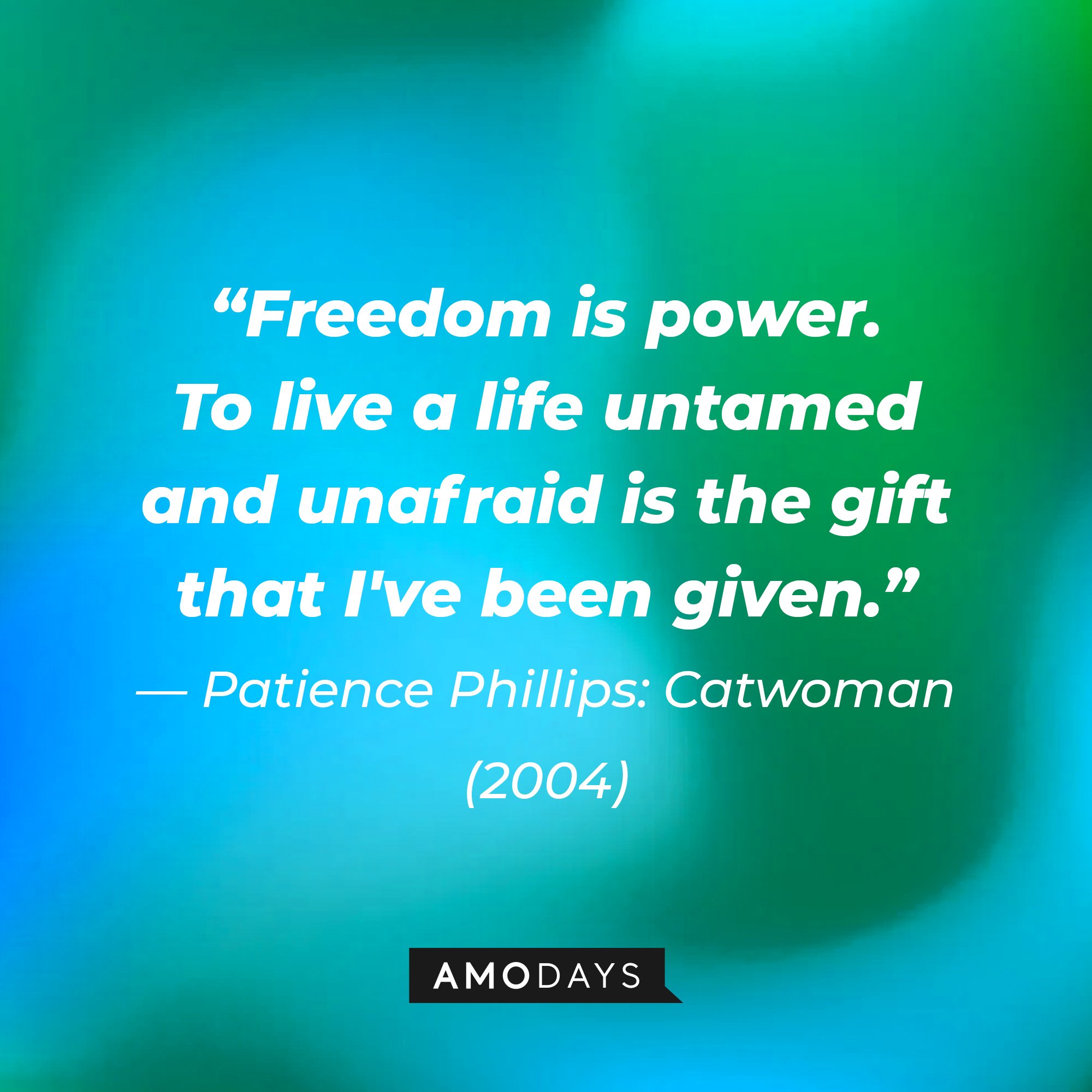 Catwoman from “Catwoman’s” (2004) quote “Freedom is power. To live a life untamed and unafraid is the gift that I've been given." | Image: AmoDays