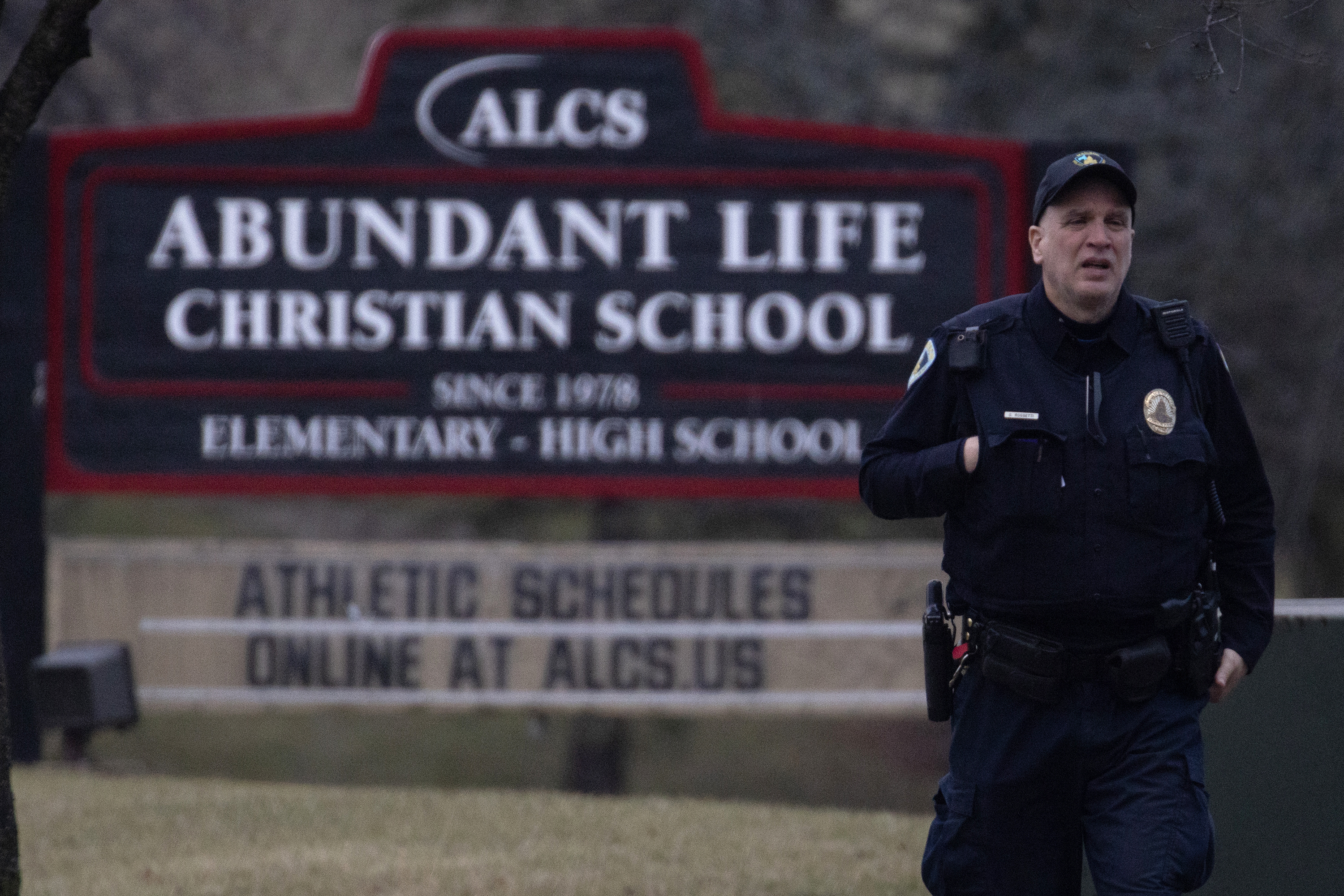 A police officer photographed in front of Abundant Life Christian School on December 16, 2024, in Madison, Wisconsin. | Source: Getty Images