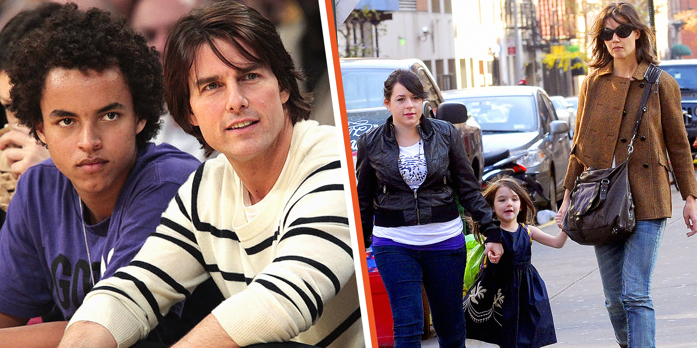 Connor Cruise and Tom Cruise (L), Bella Cruise, Suri Cruise, and Katie Holmes (R) | Source: Getty Images