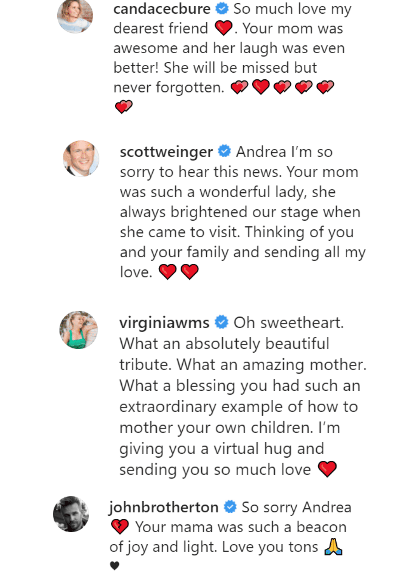 Reactions under Andrea Barber's Instagram post. | Source: Instagram/Andrea Barber 