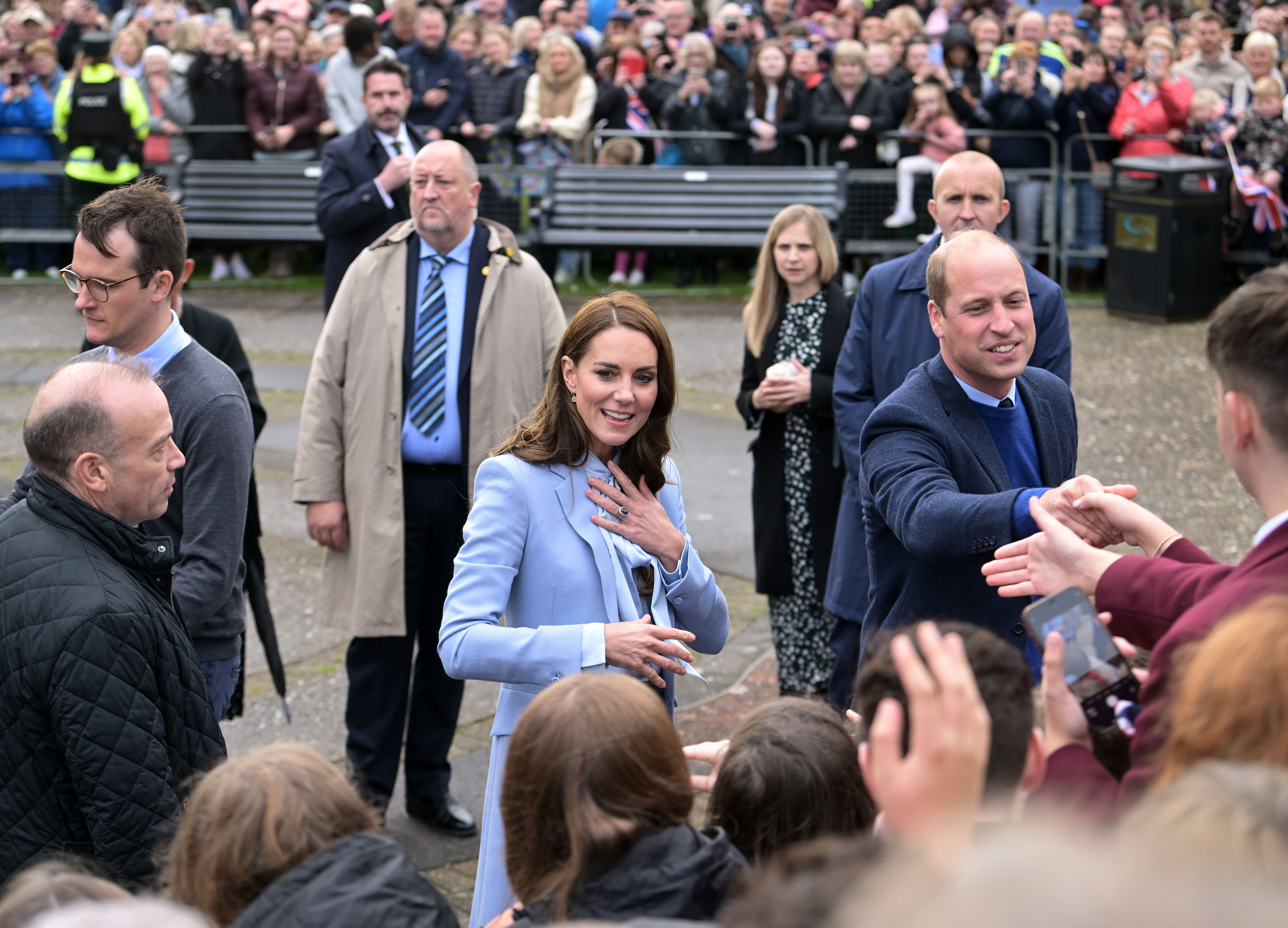 Catherine, Princess of Wales and Prince William, Prince of Wales greet the public during their visit to Carrickfergus Castle in Belfast, Northern Ireland, on October 6, 2022. | Source: Getty Images