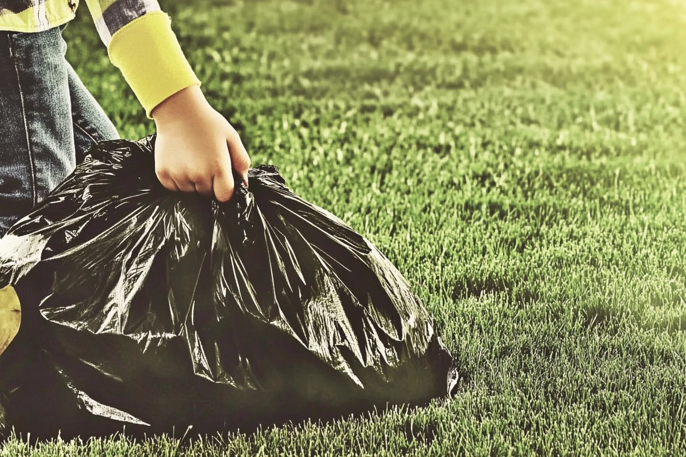 A boy holding a garbage bag | Source: Midjourney