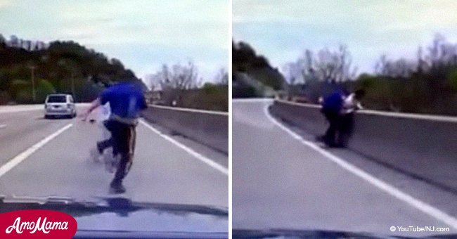 Police officer saves man attempting to jump off bridge in dramatic dash-cam footage