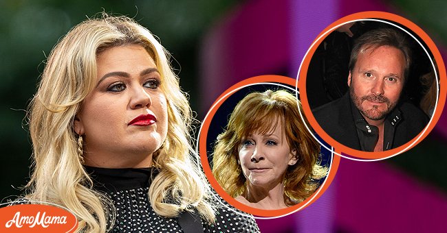 Kelly Clarkson at Central Park, New York, on September 28, 2019 [main] Reba McEntire and Brandon Blackstock [circles] | Source: Getty Images
