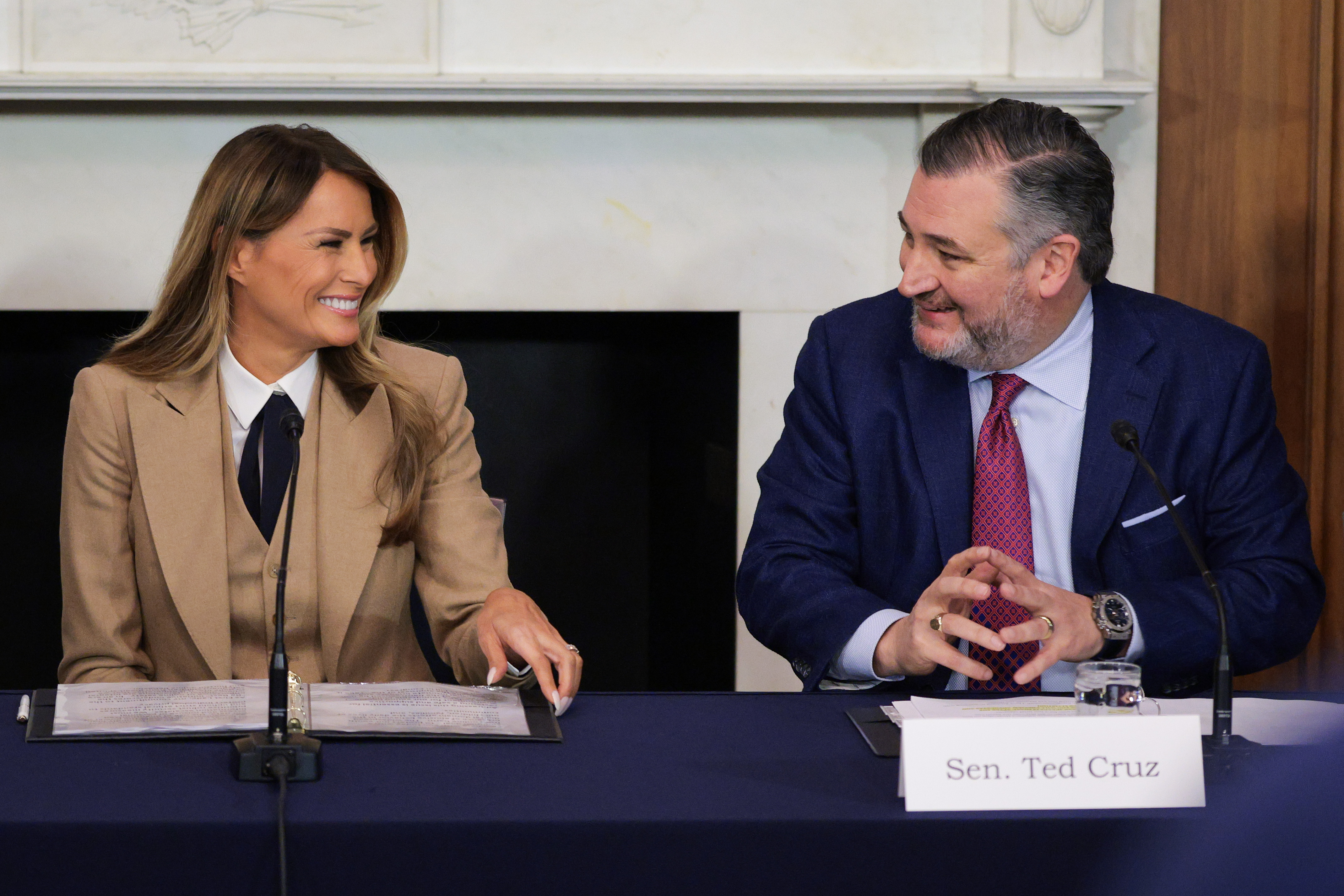 U.S. Senator Ted Cruz (R-TX) introduces and welcomes first lady Melania Trump during a roundtable discussion on the Take It Down Act in the Mike Mansfield Room at the U.S. Capitol on March 3, 2025, in Washington, D.C. | Source: Getty Images