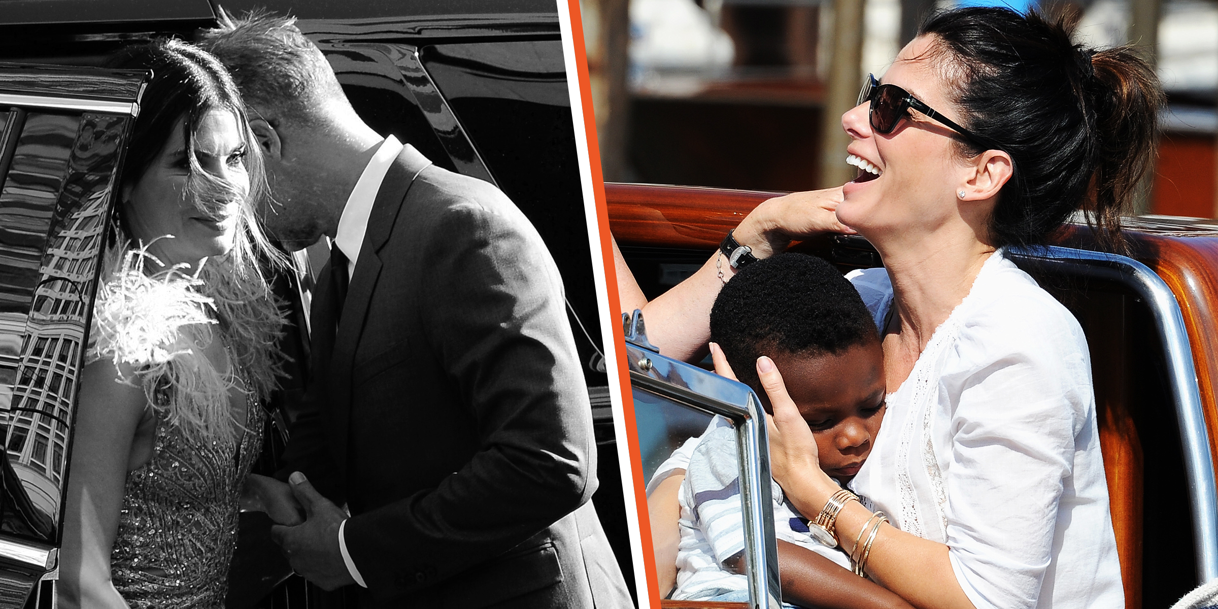 Sandra Bullock and Bryan Randall [Left]; Sandra Bullock and her son Louis [Right] | Source: Getty Images