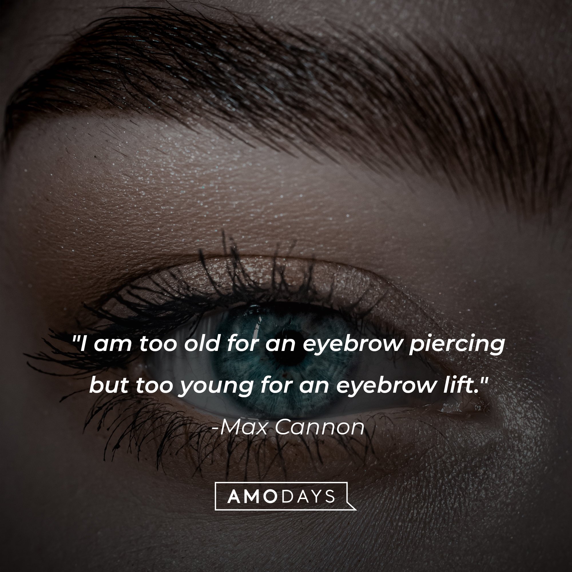 Max Cannon’s quote: "I am too old for an eyebrow piercing but too young for an eyebrow lift." | Image: AmoDays  