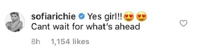 A screenshot of Sofia Richie's comment on Olivia Jade's post on her instagram page | Photo: instagram.com/oliviajade