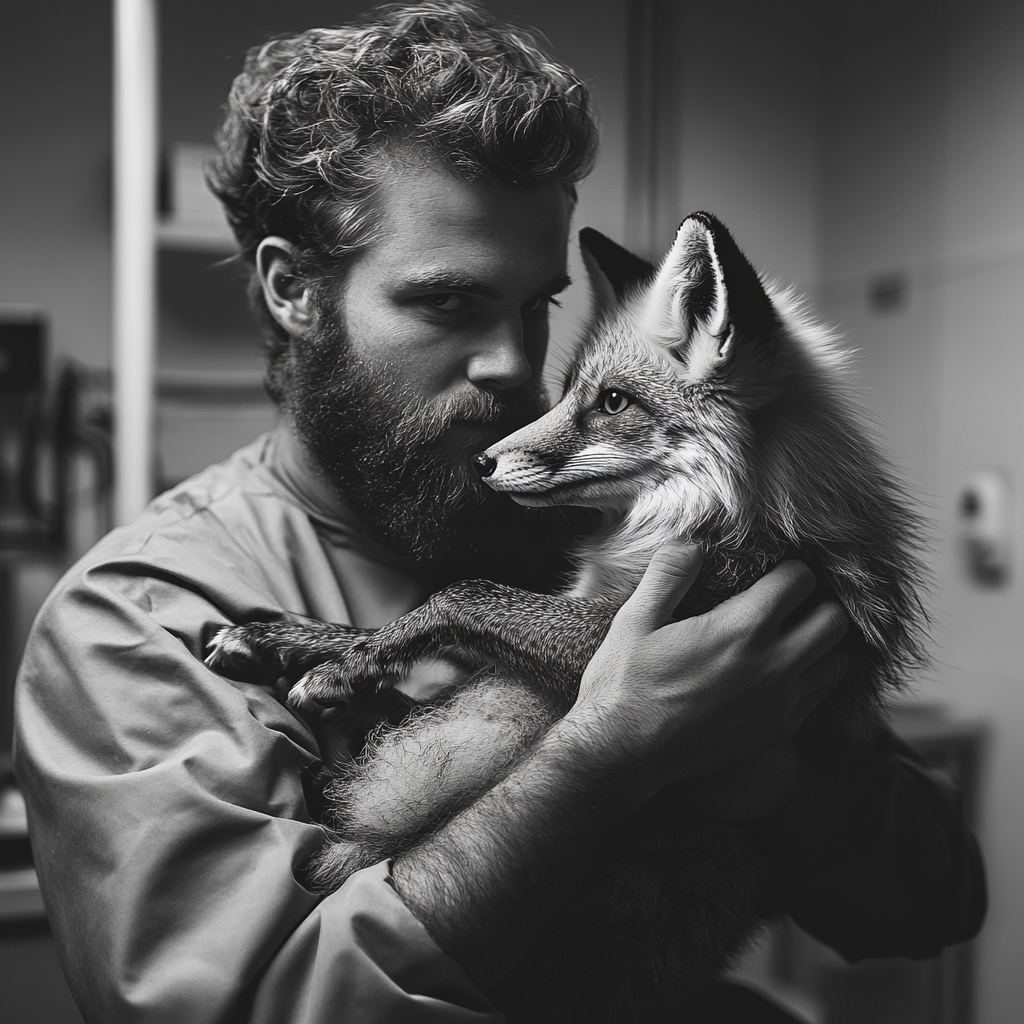 A man holding a fox | Source: Midjourney