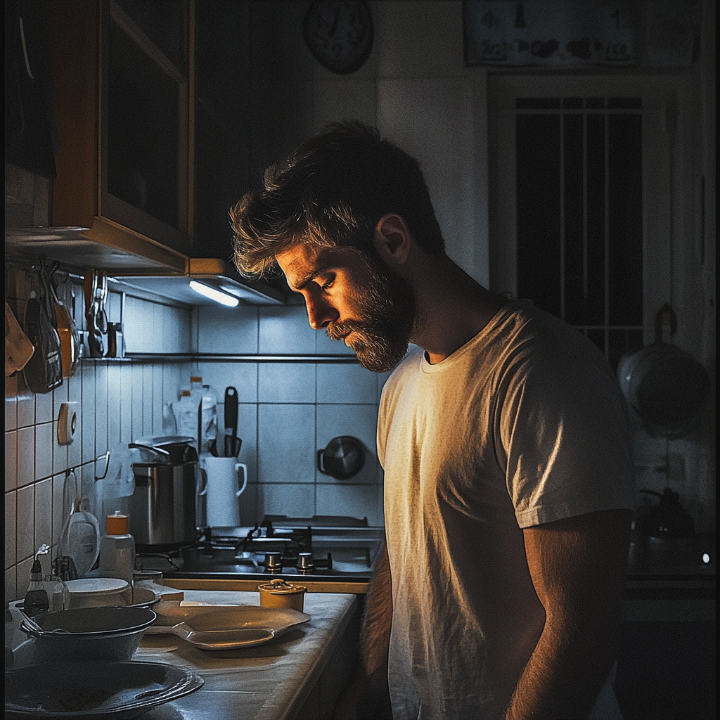 A sad man in the kitchen | Source: Midjourney