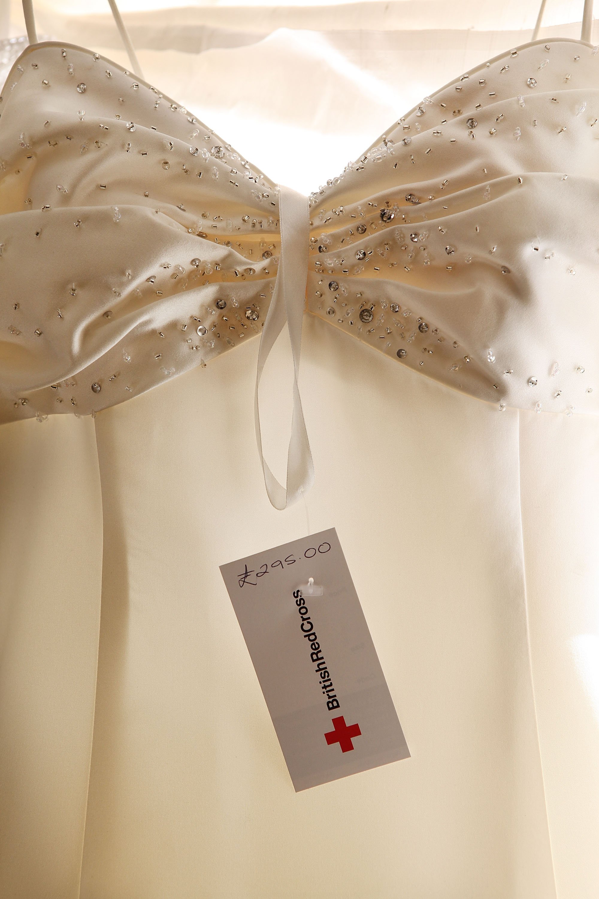 A second hand wedding dress at the Red Cross charity bridal shop on February 21, 2009, in Dorking, England. | Source: Getty Images